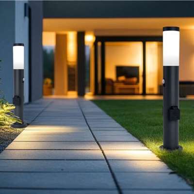 Etc-shop - Set di 2 lampade da terra per esterni ANTRHAZIT prese rilevatore di movimento terrazza giardino luce in acciaio inox