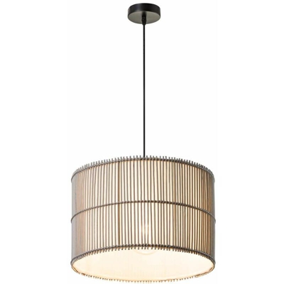 Globo - Lampada a sospensione a soffitto Lampada a sospensione in metallo Nero opaco Grigio bambù Tessuto bianco