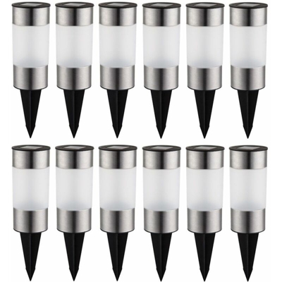 Etc-shop - 12 luci solari LED in acciaio inox percorso giardino esterno spina illuminazione bagliore delle luci Faretti