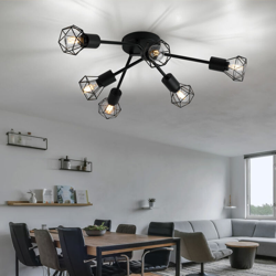 Etc-shop - Plafoniera gabbia spot soggiorno sala da pranzo lampada retrò a filamento nera in un set con lampadine a LED en oferta