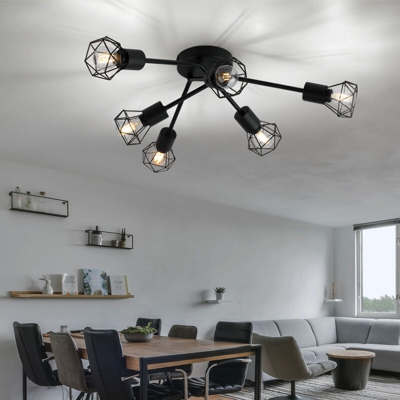 Etc-shop - Plafoniera gabbia spot soggiorno sala da pranzo lampada retrò a filamento nera in un set con lampadine a LED