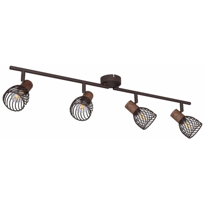 Etc-shop - Plafoniera a gabbia, dimmerabile, telecomando, faretti retrò in legno, orientabili in un set comprensivo di lampadine LED RGB
