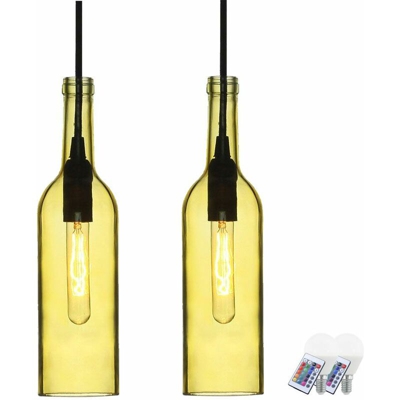 Set di 2 RGB Design bottiglia LED lampade a sospensione soggiorno dimmer luci di soffitto di vetro a distanza - ETC-SHOP