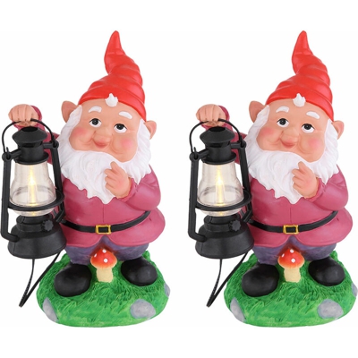 Etc-shop - Set di 2 luci da giardino a LED a forma di lampada da esterno a forma di lampada da esterno nana con balcone