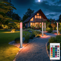 Etc-shop - Set di 4 lampade da esterno a LED RGB CONTROLLO REMOTO Supporto Stand Pilastri in acciaio inossidabile Luci da giardino dimmerabili en oferta