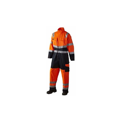 J.A.K. 111088802 Serie 11108 - Tuta da lavoro, 70% poliestere, 30% cotone, EN 20471, classe 3, arancione/blu marino, taglia M