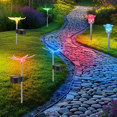 Etc-shop - Set di 6 lampade a LED ad energia solare a LED RGB che cambiano colore delle luci da esterno a forma di fiori da giardino