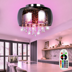 Etc-shop - Plafoniera in vetro fumo TELECOMANDO Lampada in cristallo cromato DIMMERABILE in un set comprensivo di lampade LED RGB precio