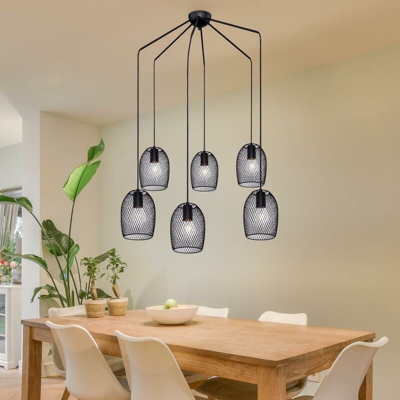 Globo - Lampada a sospensione a soffitto a rete soggiorno design illuminazione lampada a sospensione nero 15395-6H