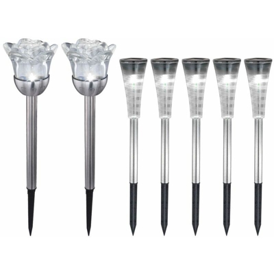 Etc-shop - Set di 7 lampade da esterno a LED RGB plug-in percorsi da giardino SOLAR picchi di terra illuminazione colore cambia faretti da cortile