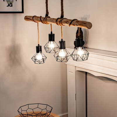 VINTAGE lampada da soffitto a pendolo fascio di legno illuminazione sala da pranzo lampada a sospensione reticolo nero - ETC-SHOP