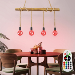 Etc-shop - Lampada a sospensione a soffitto, regolabile in altezza, telecomando, barre di bambù, lampada a pendolo, dimmerabile in un set comprensivo en oferta