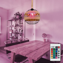 Etc-shop - Lampada a sospensione a soffitto palla DIMMABILE lampada a corda di canapa TELECOMANDO in un set con illuminante a LED RGB en oferta