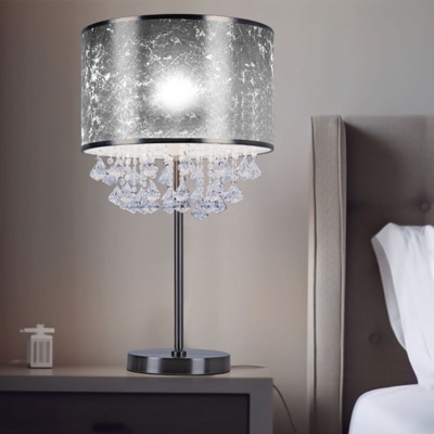 Etc-shop - Lampada da tavolo stand lampada tessuto foglia d'argento faretti cristalli riflettori nel set comprese le lampadine a LED