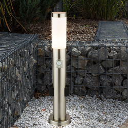 Lampada da terra in acciaio inox prese da esterno rilevatore di movimento luce percorso da giardino argento in un set con lampadine a LED - ETC-SHOP precio