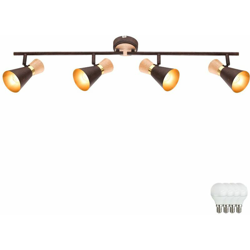 plafoniera faretti orientabili oro legno lampada metallo ruggine nel set, comprese le lampade LED - ETC-SHOP en oferta