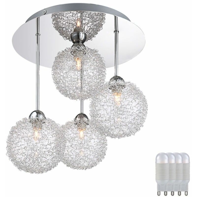 Etc-shop - palline di vetro lampada a sospensione cromo soffitto lampada nel set, comprese lampade LED
