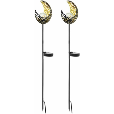 Etc-shop - 2x lampada solare a LED a terra lampada a punta decorazione parco faretto lampada da cortile NERO ORO