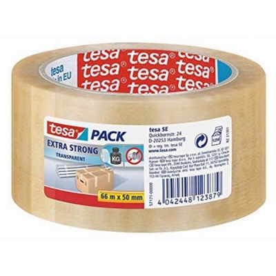 6 x Rulli di nastro per imballaggi in PVC, extra resistente, 50 mm x 66 m, colore: Trasparente - Tesa