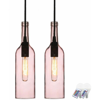 Etc-shop - Set di 2 RGB luci del pendente bottiglia di vetro LED rosa dimmer telecomando plafoniere soggiorno