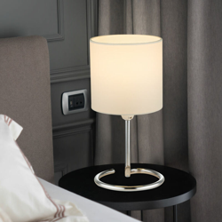 Etc-shop - Lampada da comodino in tessuto bianco da letto soggiorno lampada da lettura cromata in un set con lampada a LED precio