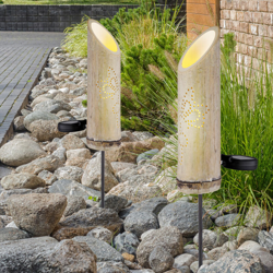 Etc-shop - Set di 2 lampade a LED ad innesto solare da giardino in bambù decorative spotlight decor punzonature lampada a spike verde en oferta
