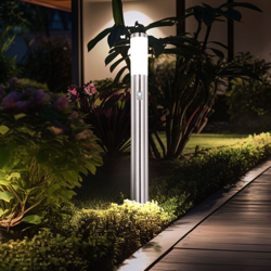 Etc-shop - Lampada da terra design per esterni con base in acciaio inossidabile da giardino Lampada SENSORE argento in un set di lampadine a LED en oferta