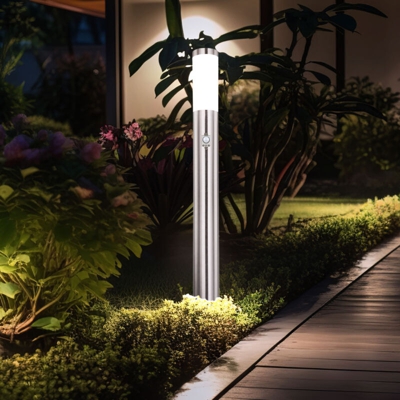 Etc-shop - Lampada da terra design per esterni con base in acciaio inossidabile da giardino Lampada SENSORE argento in un set di lampadine a LED