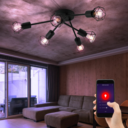 Etc-shop - Plafoniera LED RGB intelligente Lampada da soggiorno a gabbia retrò DIMMERABILE nera controllabile tramite telefono cellulare en oferta