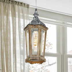 Etc-shop - Plafoniera in legno appesa a lanterna sala da pranzo lampada a sospensione color argento bruno nel set comprese le lampadine a LED en oferta