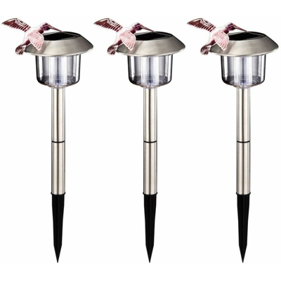 Etc-shop - Set di 3 in acciaio inossidabile esterno della luce del giardino della lampada di illuminazione solare a LED IP44 Hummingbird