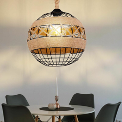Lampada a sospensione a soffitto soggiorno sala da pranzo lampada a sospensione corda palla di canapa marrone nero Globo 69029H1 características