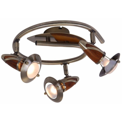 Globo - Soffitto faretti soggiorno soffitto in legno della lampada di illuminazione in ottone anticato Rondell cellulare 5435-3