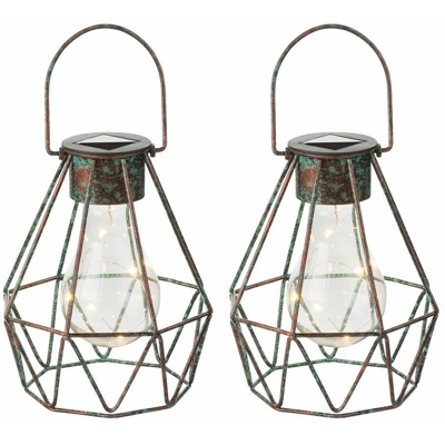 Etc-shop - Set di 2 lampade a sospensione a LED a griglia solare a soffitto, illuminazione da giardino, lampada a sospensione per esterno in bronzo