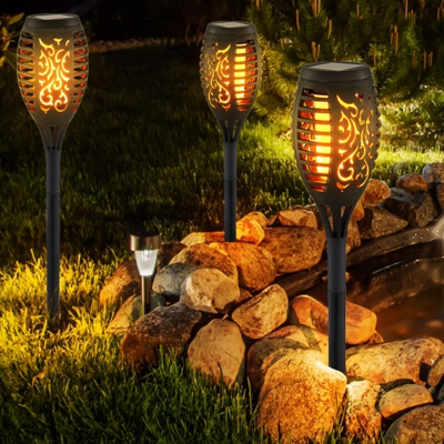 Etc-shop - Set di 3 lampade a LED ad innesto solare per esterni decorazione da giardino nera fustellati lampada cortile riflettore punta di terra