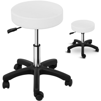Physa Sgabello Tondo Sedia per Salone e Parrucchiere Bianco PVC 5 Ruote