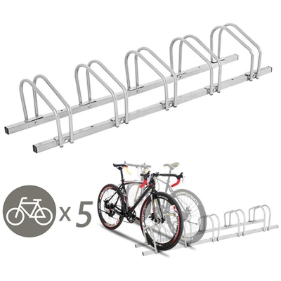 Rastrelliera Portabici, Portabici a pavimento 5 Posti, Argento - OOBEST