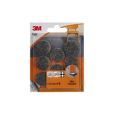 Scotch UU003708458 Feltrini con Bordi Arrotondati, Nero, 25mm, Set di 8 Pezzi