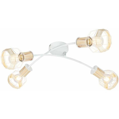 Plafoniera metallo legno chiaro rafia sfumature bianche spot illuminazione mobile - GLOBO