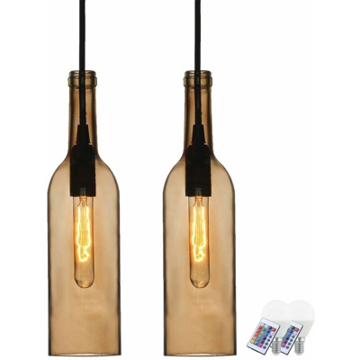 Etc-shop - Set di 2 vetro ciondolo marrone chiaro telecomando dimmer illuminazione set incl. RGB lampade a LED