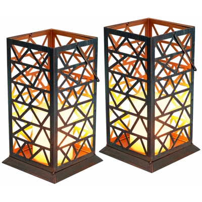 Etc-shop - Set di 2 luci a LED a luce solare in piedi luci balcone effetto fuoco lanterna per esterni