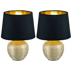 Etc-shop - 2x lampada da tavolo con scrittoio lampada da lettura per schermo notturno in tessuto tessile GOLD en oferta