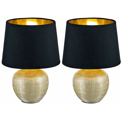 Etc-shop - 2x lampada da tavolo con scrittoio lampada da lettura per schermo notturno in tessuto tessile GOLD