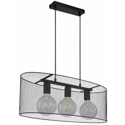 Globo - Lampada a sospensione a soffitto in vimini retro sala da pranzo lampada a sospensione appesa nero 15395-3H