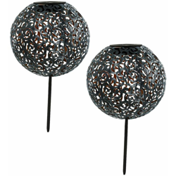 Etc-shop - 2x LED SOLAR sfera da esterno plug-in picchetto da terra lampada da giardino decorazione balcone argento precio