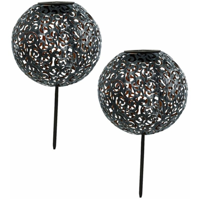 Etc-shop - 2x LED SOLAR sfera da esterno plug-in picchetto da terra lampada da giardino decorazione balcone argento