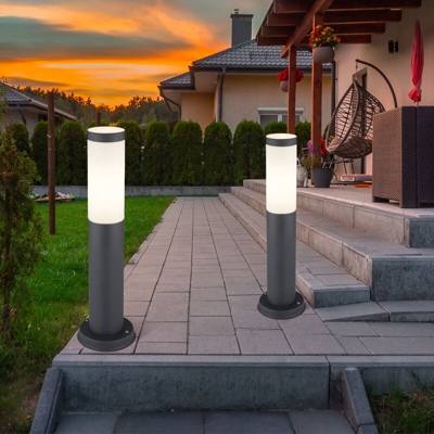 Set di 2 lampade base in acciaio inox illuminazione percorso da giardino stand esterno luci cortile antracite - ETC-SHOP