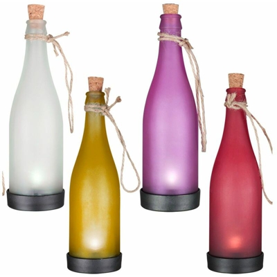 Etc-shop - Set di 4 luci solari illuminazione a LED bottiglie di vetro Giallo Bianco Viola Giallo 504.374