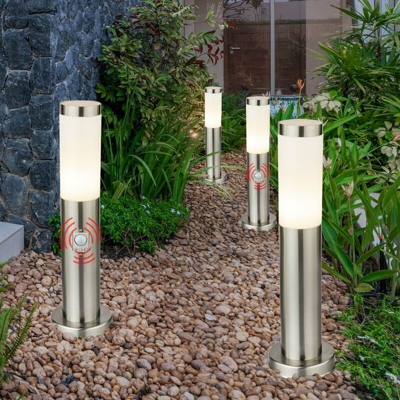 Etc-shop - Set di 4 lampade da terra per esterni illuminazione vialetti lampade da terra in acciaio inox rilevatore di movimento IP44 E27