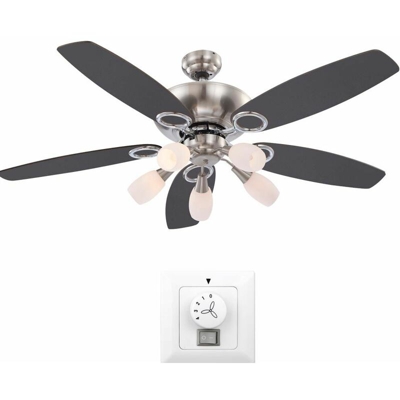 Etc-shop - Silenzioso ventilatore a soffitto con ventola, set di illuminazione con interruttore a parete incluso